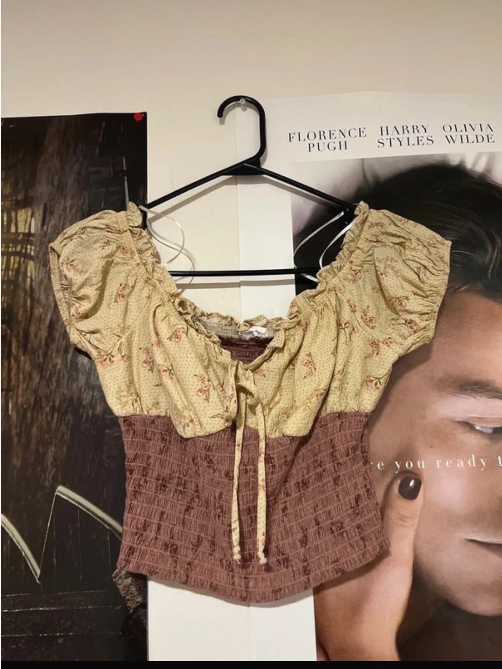 Sienna Sky Cream Floral & Brown Smocked Crop Top